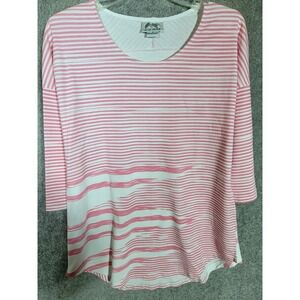 Wild‎ Palms Top Womens Size Small Oversized Pink White Striped 3/4 Sleeve Shirt